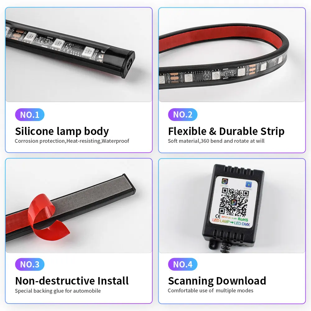 Управление через приложение бесперебойный цвет RGB автомобильный светильник комплект неоновый для нижнего корпуса автомобильная светодиодная лента