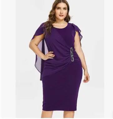 Wipalo de talla grande strass fruncido embellecido vestido con poncho verano cuello redondo sin mangas mujeres Vestidos OL vesti