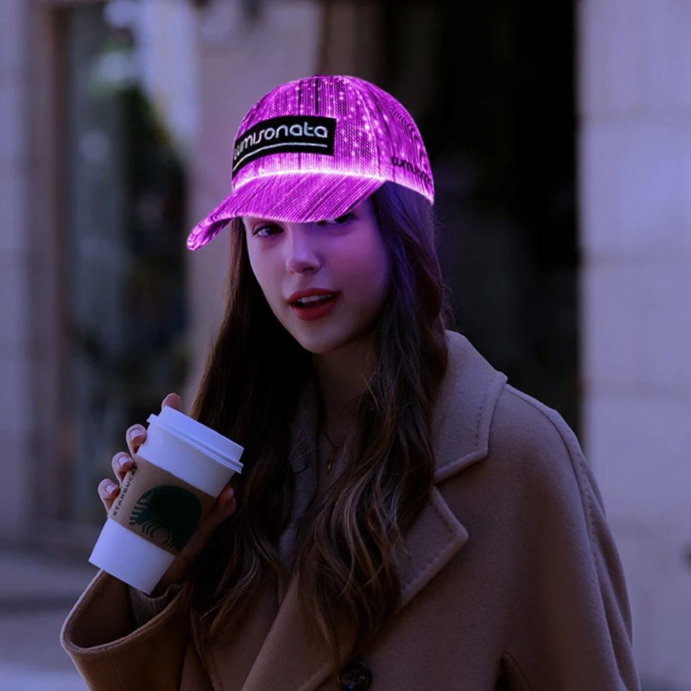 Adult Luminous Snapback Fiber Optic Party Glow in the Dark Novelty Cowboy Carnival Festival Rave Light up LED Cap Baseball Hats