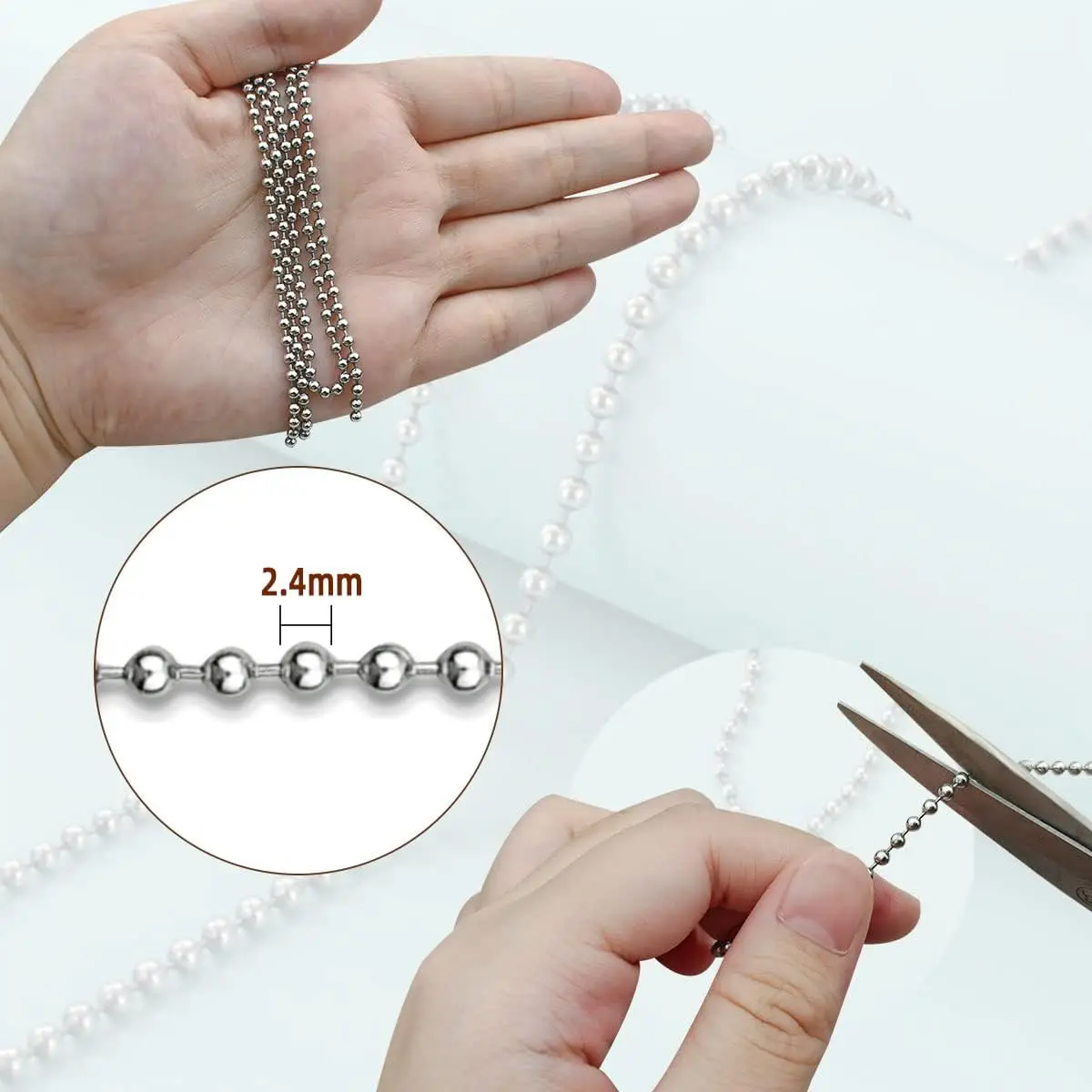 Ewang Wholesale 2.4 mm Iron Ball Chain Round Ball Beaded Chain for Jewelry Making
