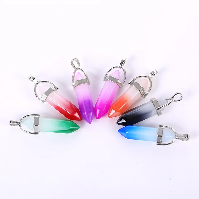 Hot Selling Gradient Hexagonal prism Crystal Pendant Small Fresh Wind Necklace Accessory Lacquer Seven Colored Glass Pendant
