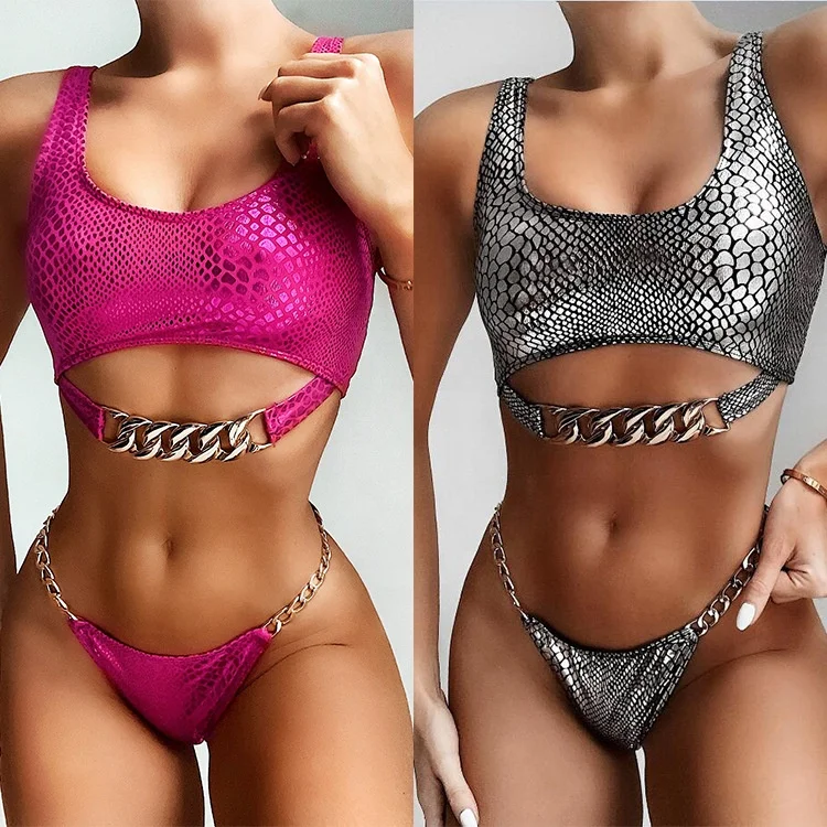2022 New Bikini Sexy Bikini Explosion Snake Pattern Fabric Swimsuit Ladies Split Swimsuit New