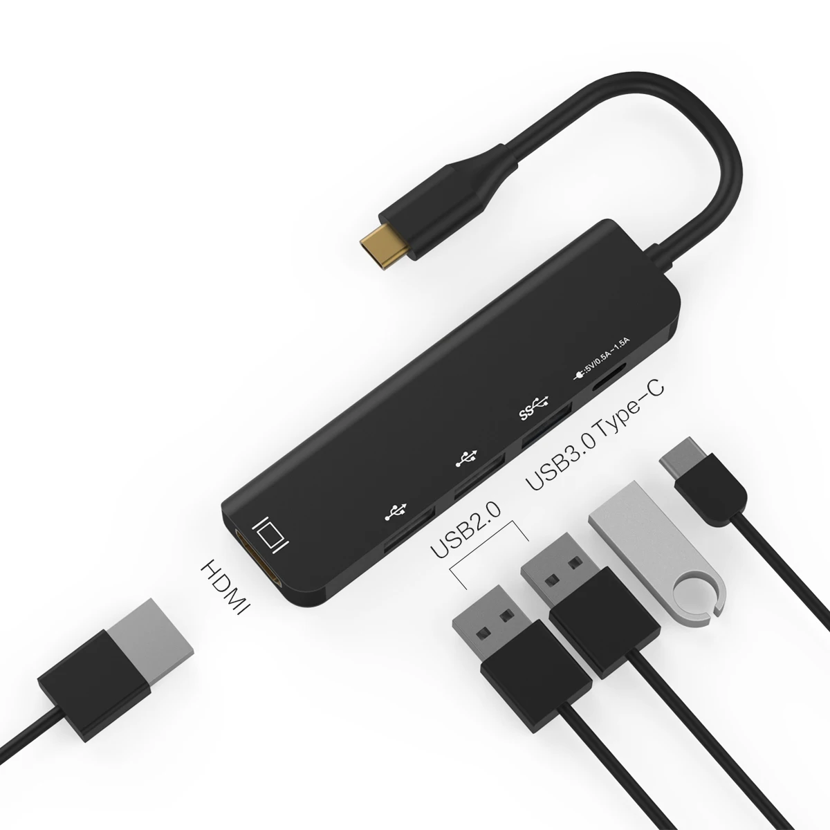  Горячие продажи в том случае если ссылка Алюминий 5 1 Тип C к HD-MI 4K 3 * USB Type A 5V USB-C зарядная станция для ноутбука
