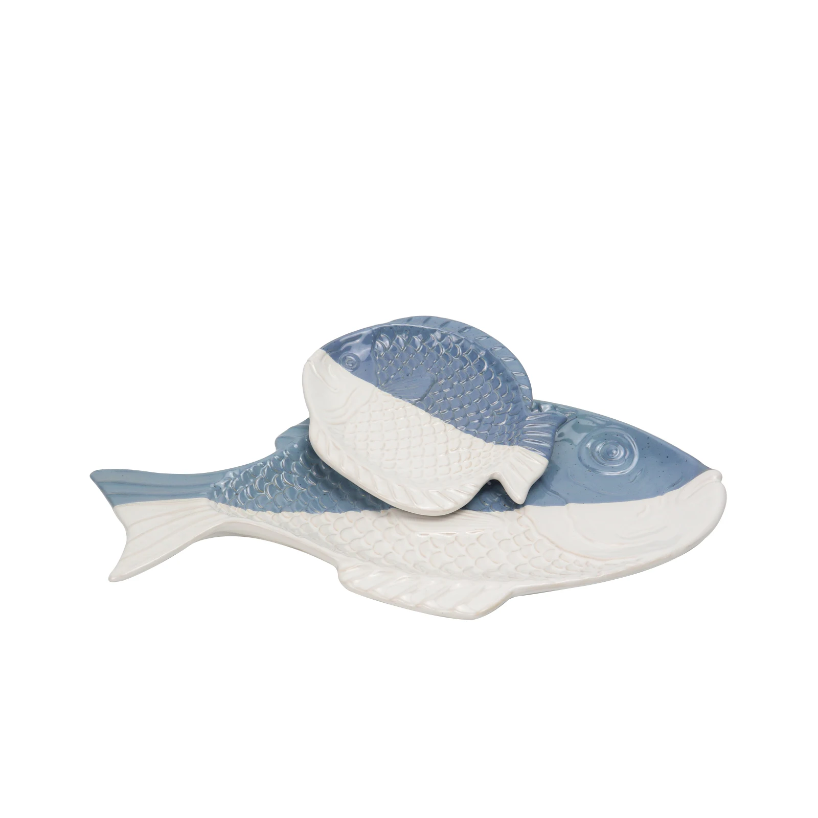 Redeco Ocean Style Tableware Creative Ceramic Fish Shape Dinner Plate Nordic Blue And White Ceramic Tableware