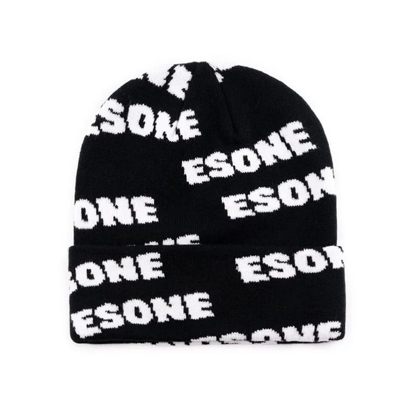 Wholesale Unisex All Over Print Winter Warm Hat Custom Logo 100% Acrylic Knitted Cuffed Jacquard Beanie Hats