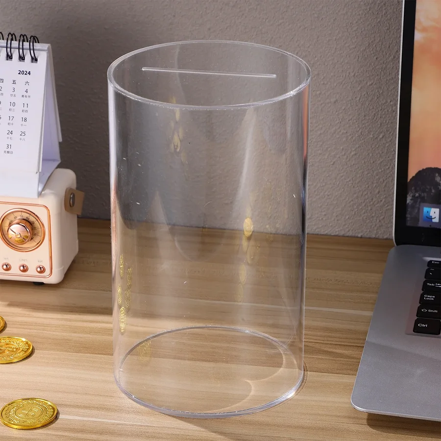 Round Acrylic Piggy Bank for Saving Coins