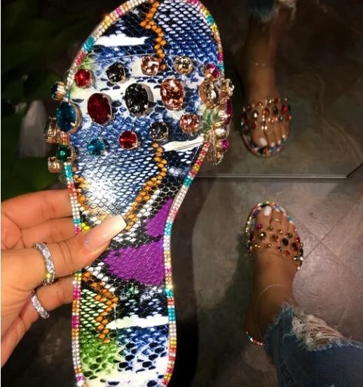 
2020 Lady Sandales Summer Colorful Rhinestones Around Slide Women Sexy Footwear Bling Slip On Sandals For Ladies Sandales Femmes 