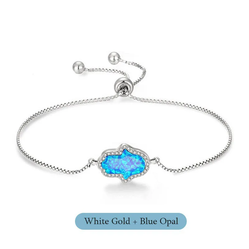  925 sterling silver adjustable length snake chain opal hamsa hand