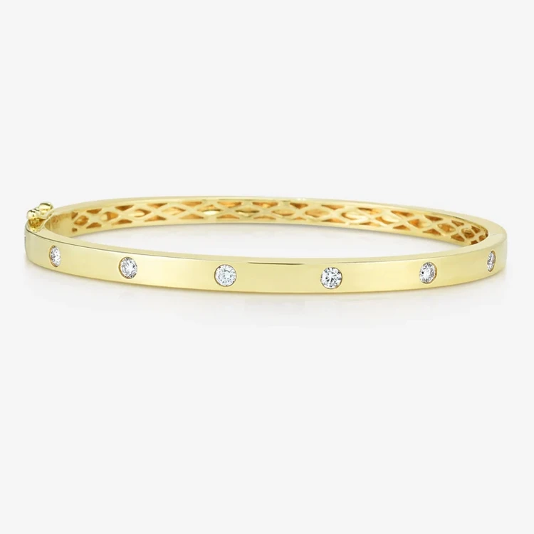 Luxury Famous Brand Designers Jewelry Lab Grown Diamond Bangle 14K Yellow Gold Diamond Inlay Bracelet for Women