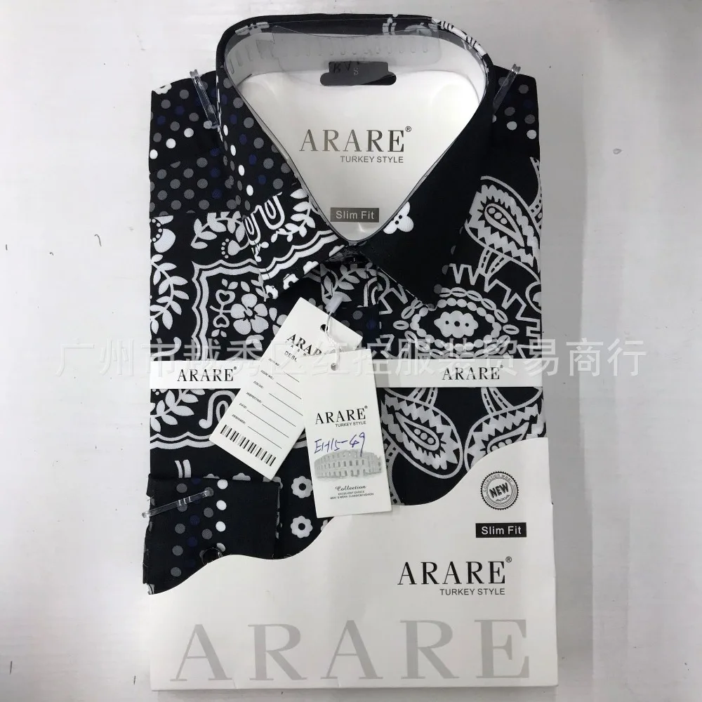 Summer men long-sleeved shirts men business wear ice silk fashion printed long-sleeved men shirts