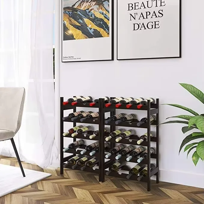 20 Bottles and 5 Tiers Bamboo Wine Rack Easy Assemble Free Standing Bar Glass Wine Storage Shelves for Kitchen  Pantry