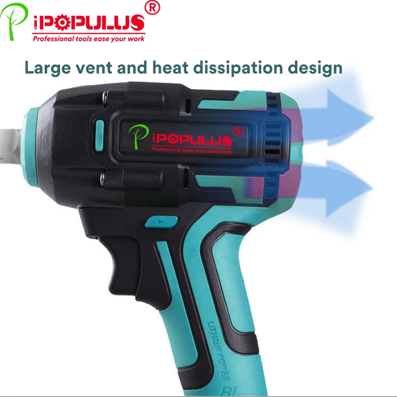 iPOPULUS 330N.m 21V Brushless Electric Impact Wrench 5 Gears Cordless Car Wheels Lugs Repair Tools Wrench For 21V Battery