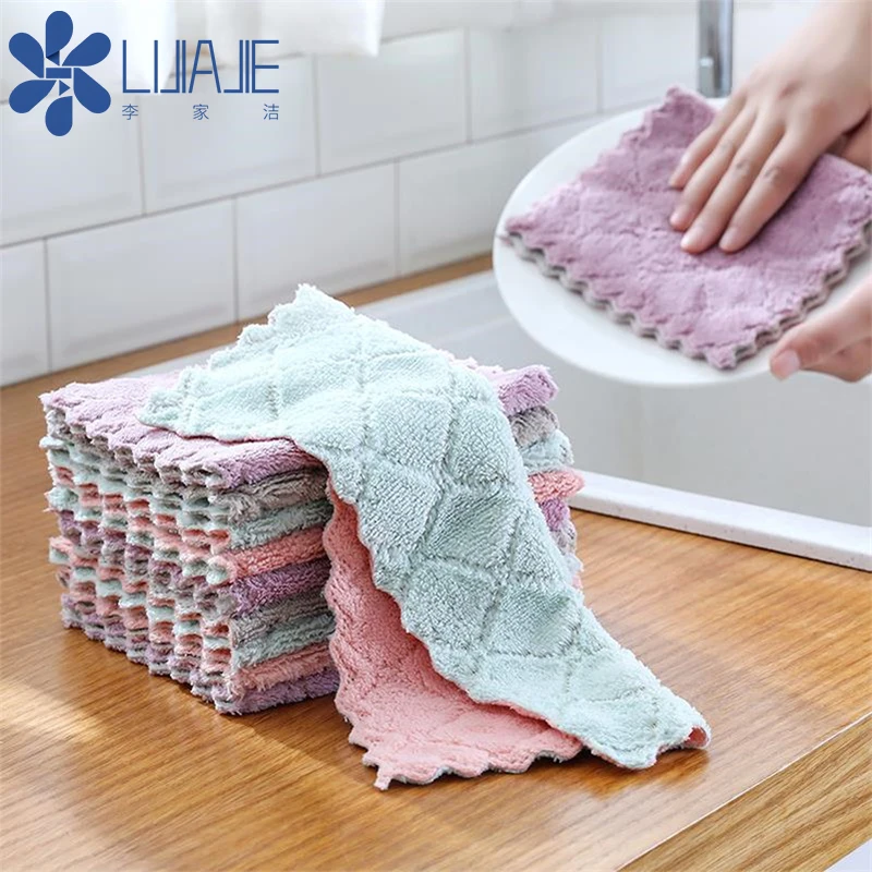 Niaona Microfiber Super Absorbent Dish Cloth Double Layer Coral Fleece Kitchen Rag for Cleaning Gadgets