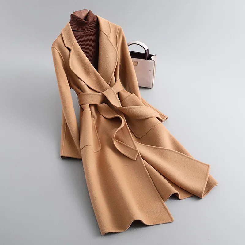 New Arrival Winter Long Jacket Genuine Wool Cashmere Women Coat
