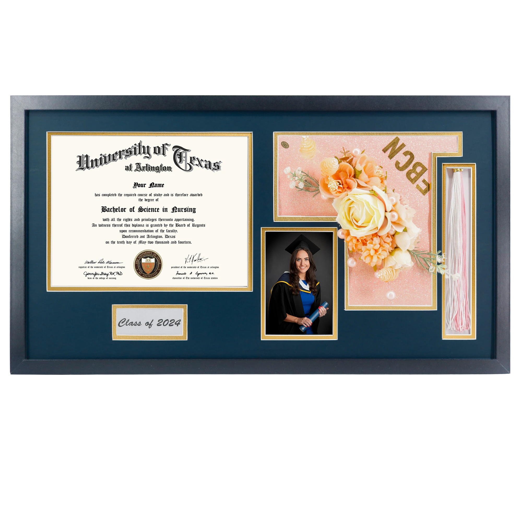 MONDON eco-friendly large black 2024 graduation box frame display case graduation frame for cap and diploma picture and tassel