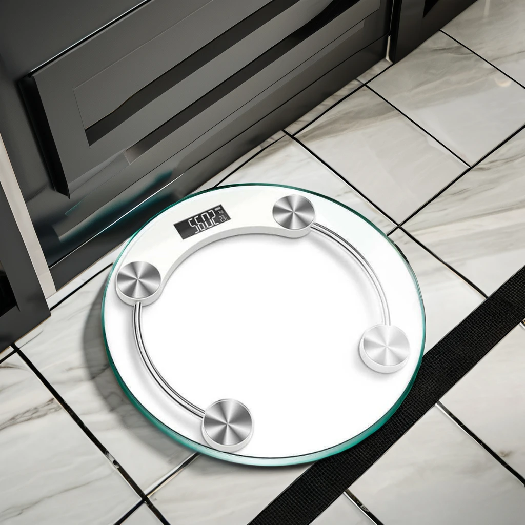 Customized bathroom transparent tempered glass round electronic digital weight body fat scale