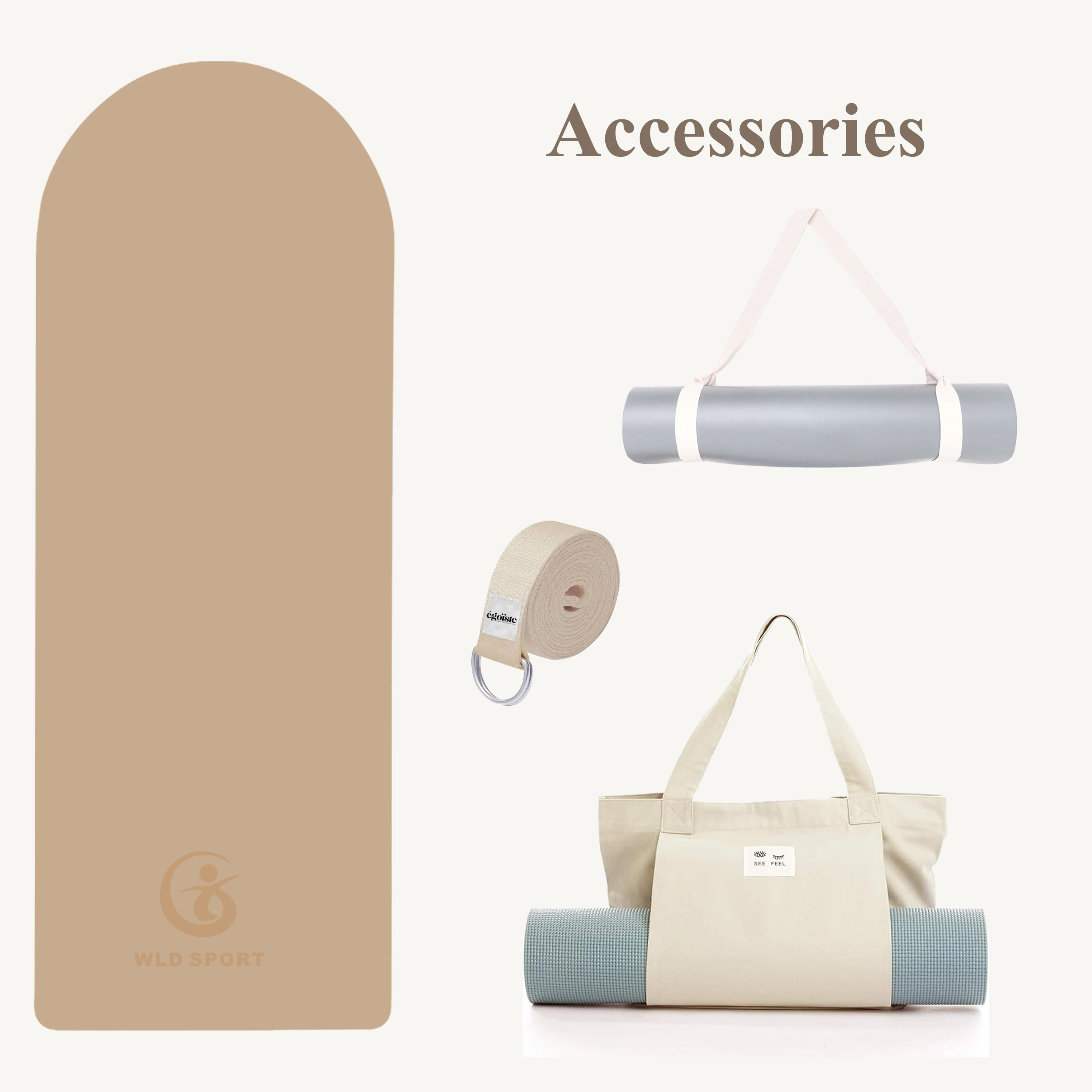 Premium eco friendly custom logo coconut fiber pu rubber oval arch  yoga mat set with silicone bars, beams and wrist weights