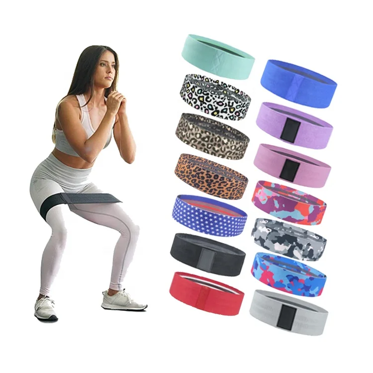 Customized logo stretch yoga sports exercise band fabric resistance band and booty bands of 3 levels