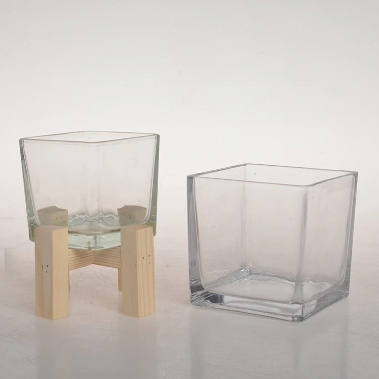Custom Glass Votive Transparent Square Straight Side Glass Candle Holder For Home Wedding Decoration