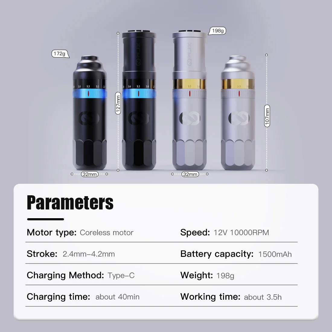 New WJX Rotary Tattoo Pen Machine 2.4-4.2mm Adjustable Stroke Length