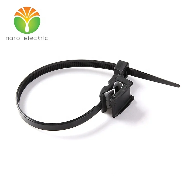Automotive nylon self-locking cable tie with edge clip