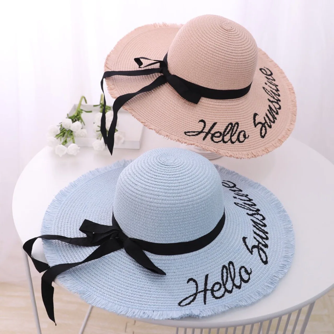UPF 50+ UV Protection Embroidered Womens Sun Hat Beach Hats For Women Wide Brim Foldable Floppy Straw Hat