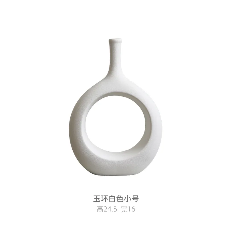 Hot selling modern minimalist creative jade ring flower arrangement wedding white creative dining table living room ceramic vase