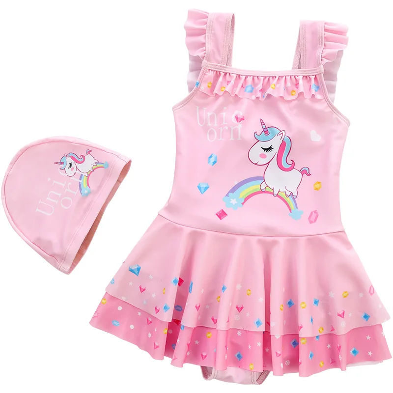 One Piece Swimsuit for Girls Bathing Suit Beach Princess Swim Dress Quick Dry Swimwear