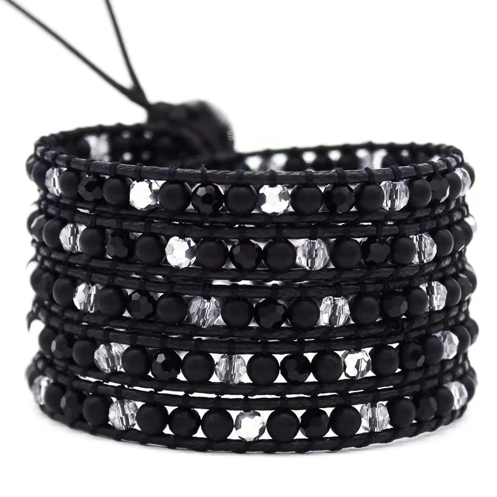 Handmade Natural Crystal Agate Beads Gemstone Wrap Leather Bracelet Beaded Wrap Bracelet Gift For Women