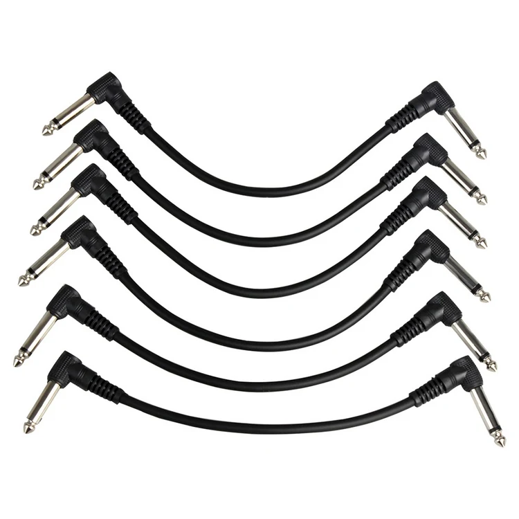 6 PCS 21cm / 8.3 Inch Ultra Flexible Guitar Effect Pedal Patch Cables with 6.35mm Right Angle Plug Black