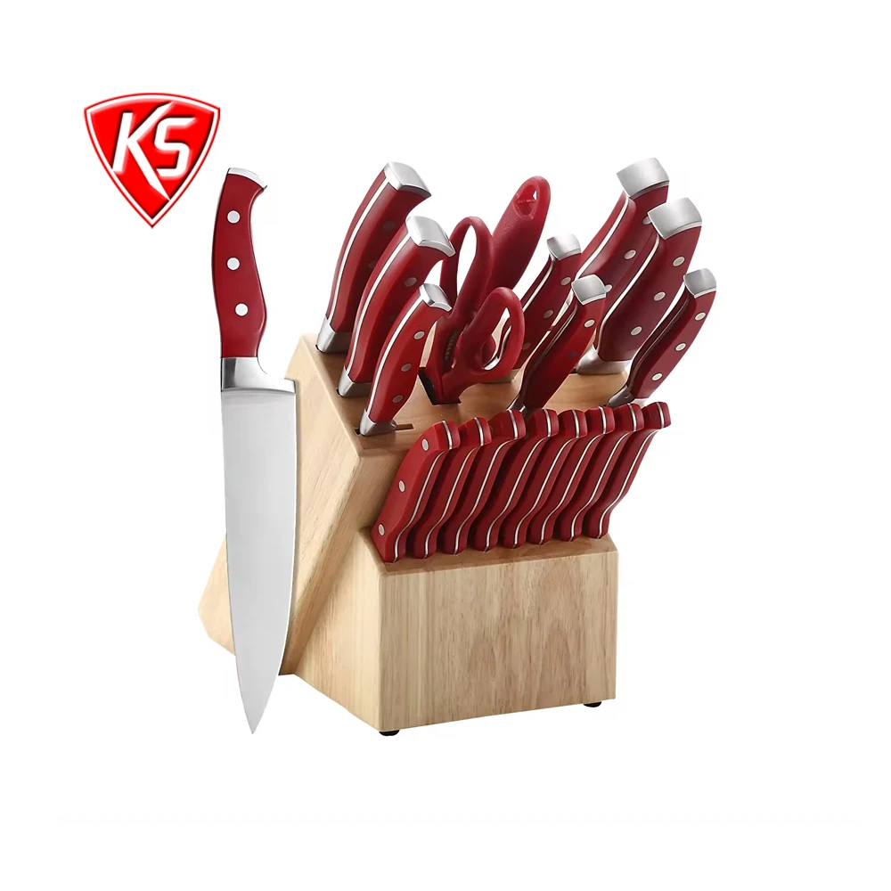 High Quality 19-Piece Kitchen Knife Set with Wooden Block Home Kitchen Cutlery Includes Knife Sharpener and 8 Steak Knives