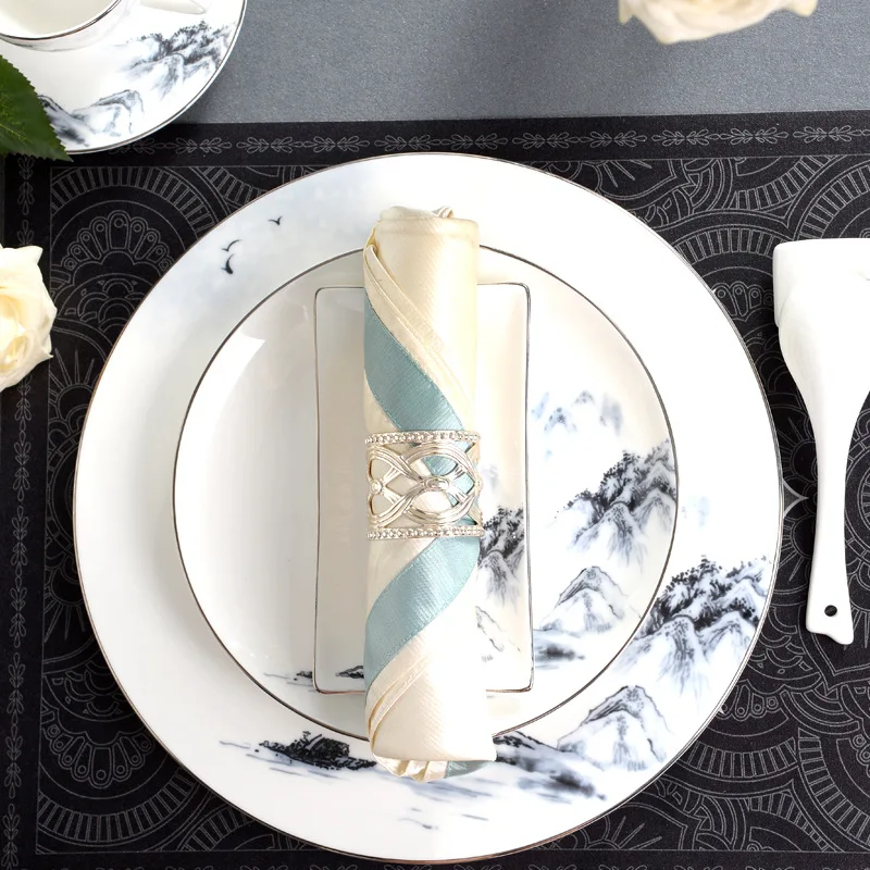 Chinese Brush Painting  Hotel Tableware Set for Restaurant Supplies Ceramic Bone China Dishes