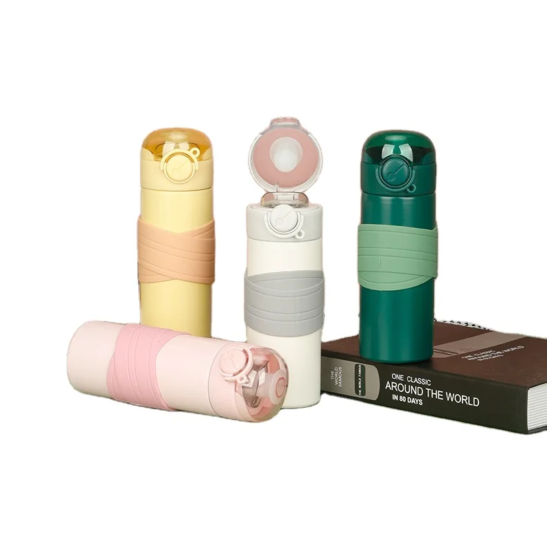 Wholesale Thermos Mug Buckle Transparent Bounce Lid Thermos Mug With Silicone Non-slip Cover