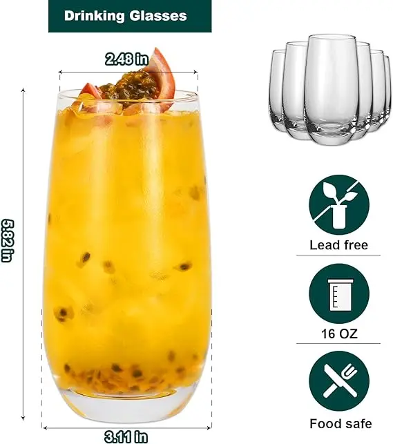 High Quality Highball Glasses 4pc Tall Glass Sets Lead-Free Crystal Glass Drinking Glasses Water Glasses Mojito Glass Cups