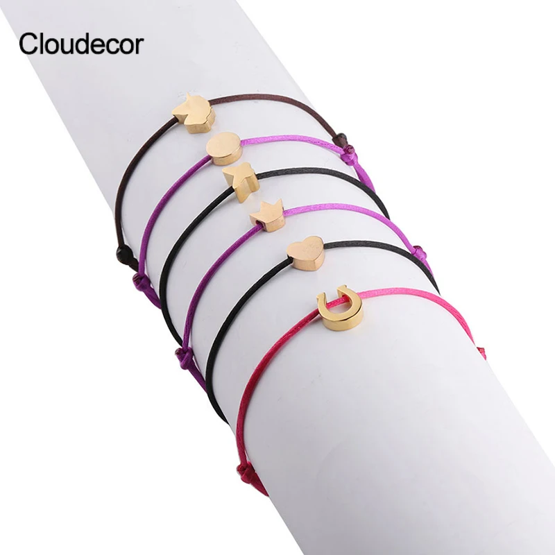 Adjustable Cross Thread Red Rope Lucky Unicorn Crown Waxed Cord Bracelets Women Jewelry Stainless Steel Wax Cord Charm Bracelet