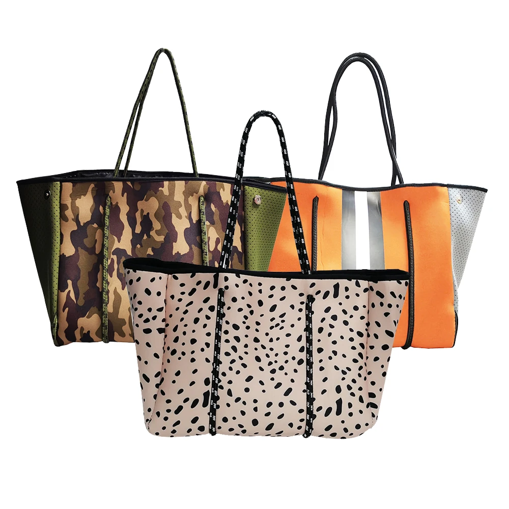 Summer Custom Print Everyday Gym Travel Handbag Large Sublimation Women Neoprene Beach Tote Bag
