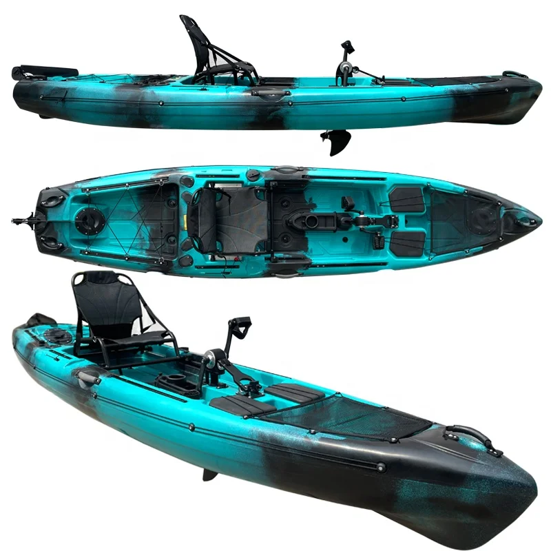 12ft Motor pedal drive single fishing no inflatable kayak3.85M 1 Person Pedal Fishing Kayak With Drive System For Sale