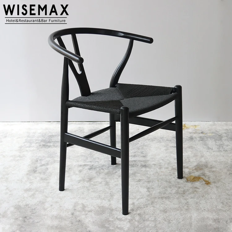 WISEMAX FURNITURE Solid Wood Restaurant Wooden Chair Woven Seat  Wishbone Dining Chair Modern