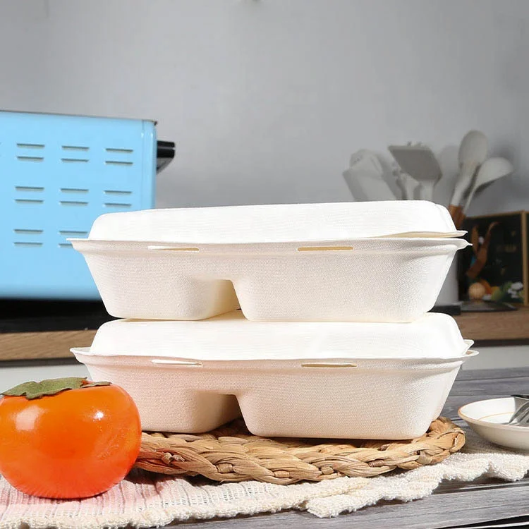 Gloway Oem Eco-Friendly Food Prep Container Biodegradable Disposable 2 Compartment Takeaway Food Container For Restaurant