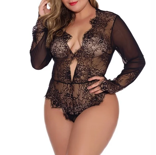 Wholesale Mature Sexy Fat Women Erotic Seductive Hollow Out  Bandage Plus Size Sexy One Piece Teddy Lingerie