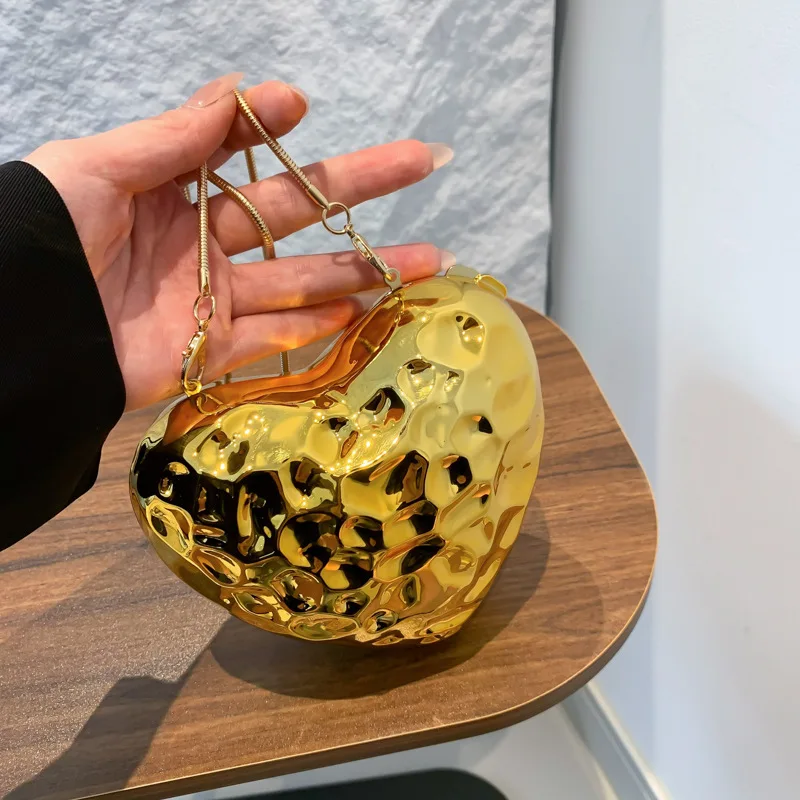 Gold Silver Ice Crack Handbag Hearted Shape Women Acrylic Cross Body Bag Evening Party Clutch Female Designer Chain Shoulder Bag