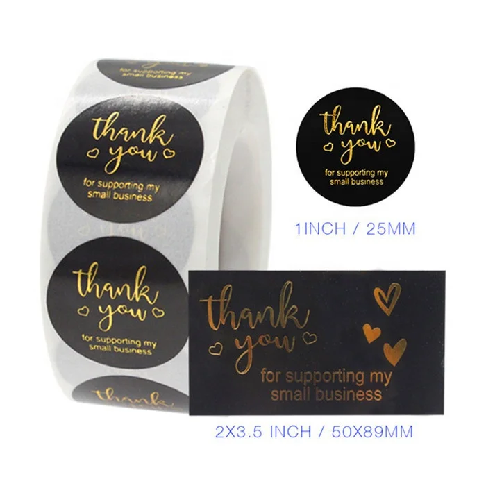 THANK YOU Round Sticker Hot Stamp Gold Foil White Coated Paper Adhesive Sticker in Roll Format for Sealing