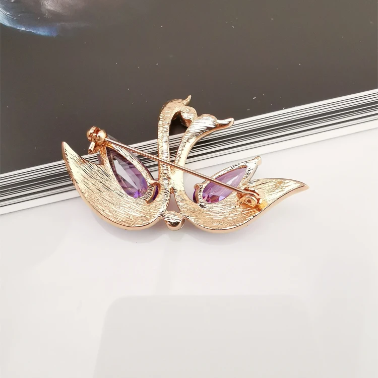 Wholesale purple elegant noble violet double swan Austria crystal custom brooch