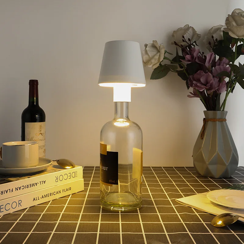 Rechargeable LED Dimmable Wine Bottle Table Lamp Luxury Bedside Lamps Touch Control Bedside Lamps for Restaurant B