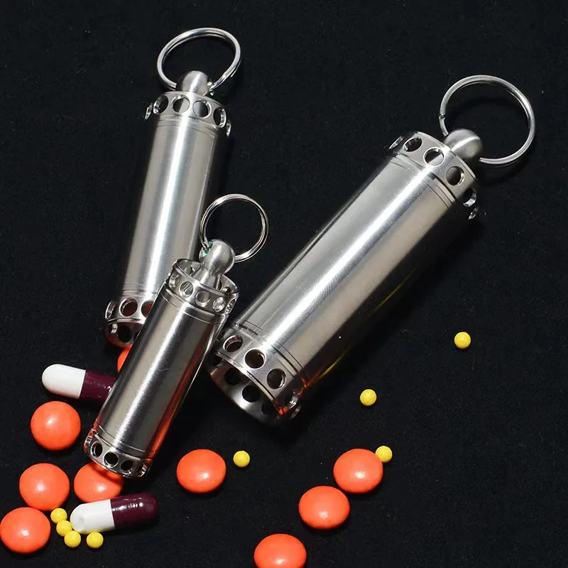 Metal multi-functional small medicine box moisture-proof sealed bottle outdoor waterproof warehouse key chain storage bottle