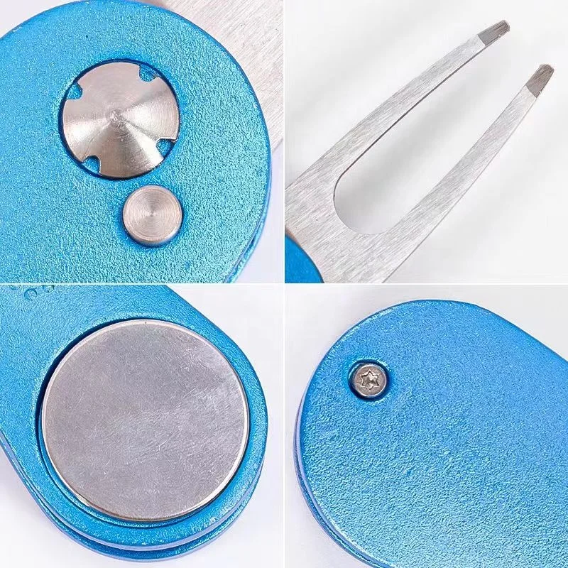 Switchblade Golf Divot Tool Blank Metal Ball Marker Golf Green Pitch Fork Golf Divot Repair Tool with Magnetic Ball Marker