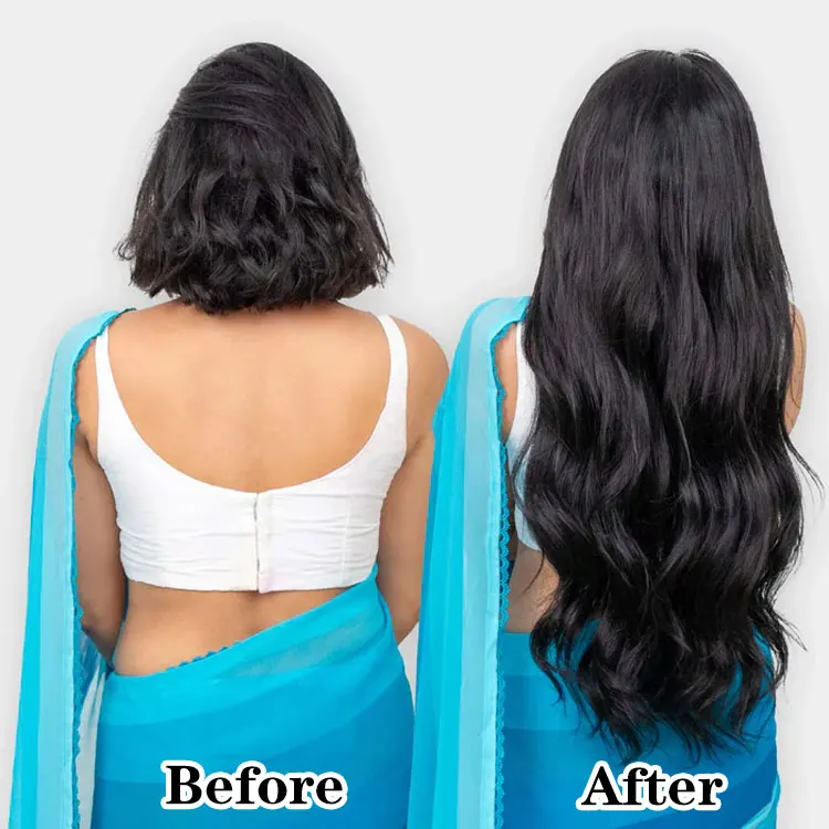 FH vendor clip in half head wigs natural black straight braizilian human hair 3in1 half handtied wig ponytail extension