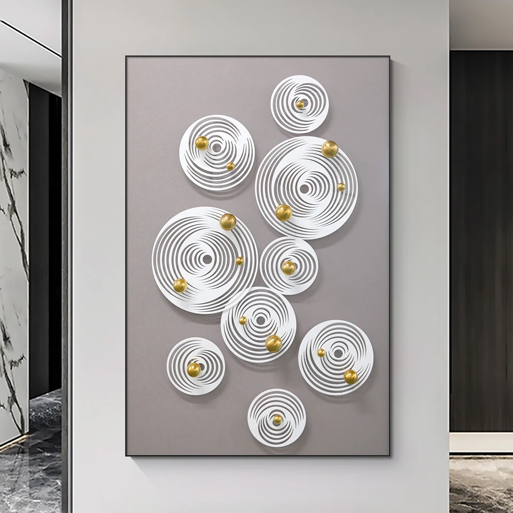 Home decor Mixed media Abstract metal ball wall art frame 3D Handcrafted large wall art painting
