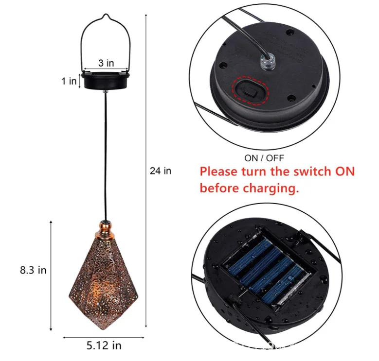 Courtyard Retro  Diamond Shape Solar Various patterns  decorations hollowed out and novel metal solar baron lanterns