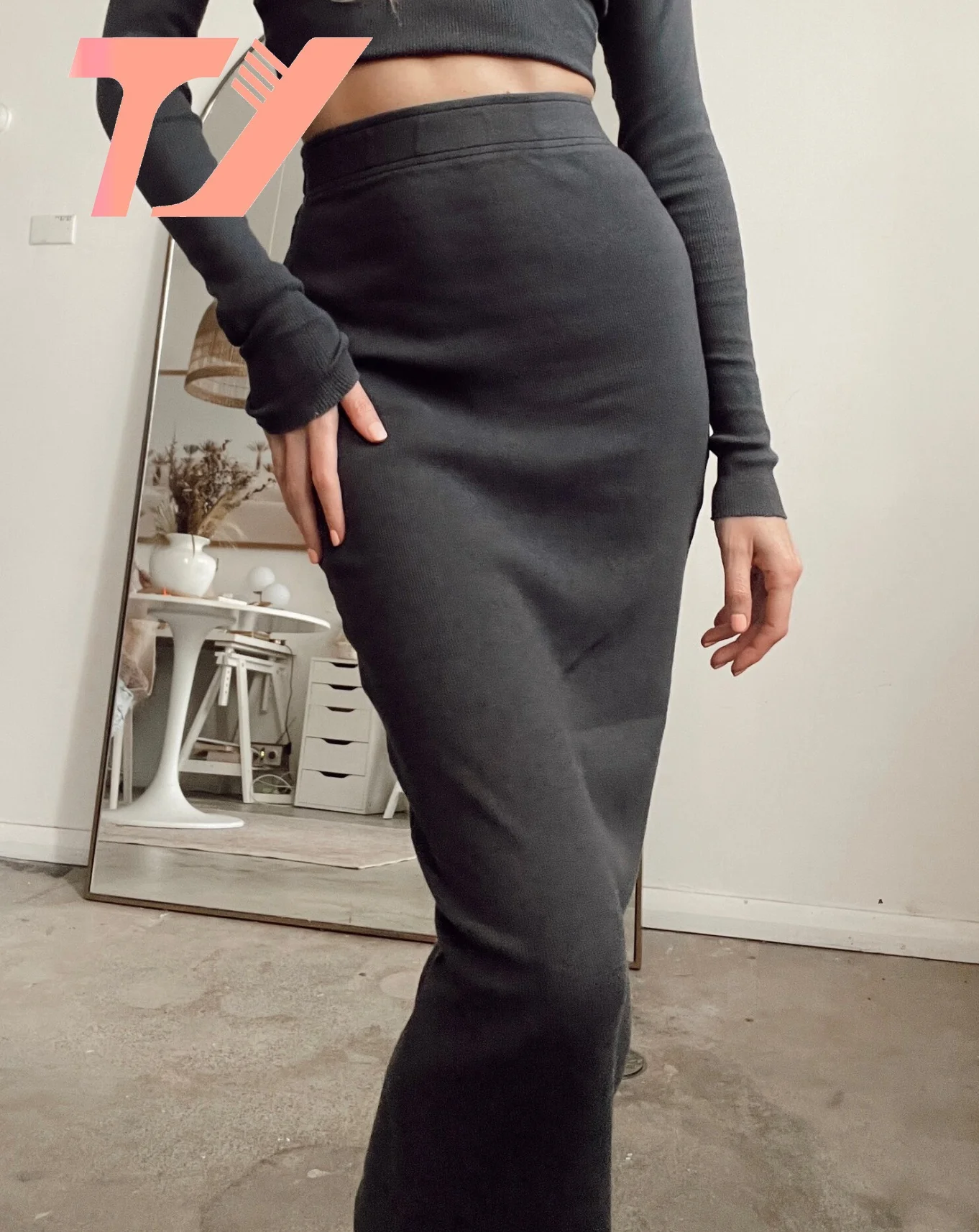 TUOYI Factory Custom Autumn Winter Women Slim Turtleneck Long Sleeve Knitted Sweater Dress